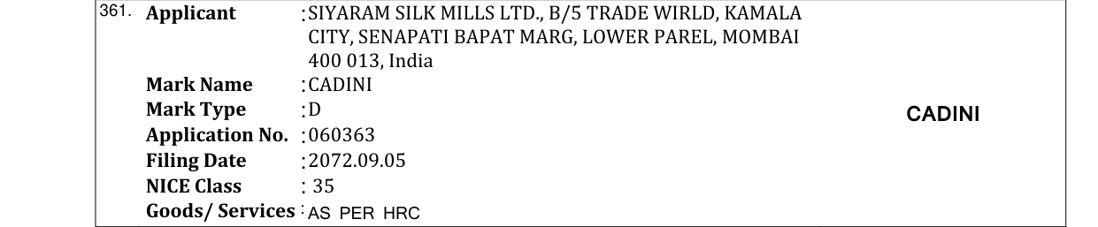 Original bulletin entry for CADINI