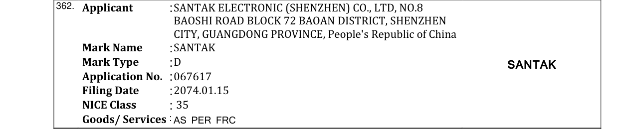 Original bulletin entry for SANTAK