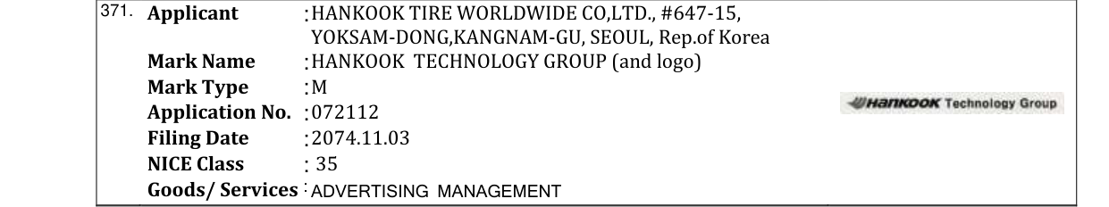 Original bulletin entry for HANKOOK TECHNOLOGY GROUP (and logo)