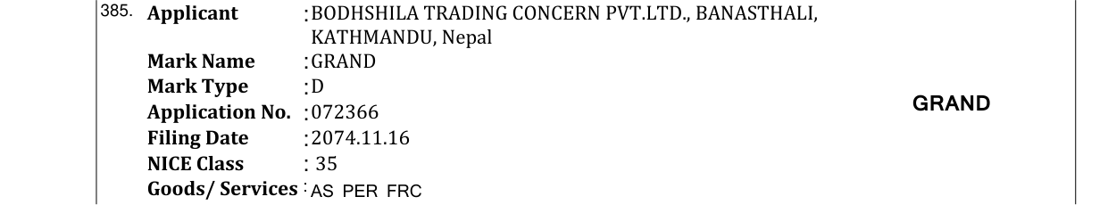 Original bulletin entry for GRAND