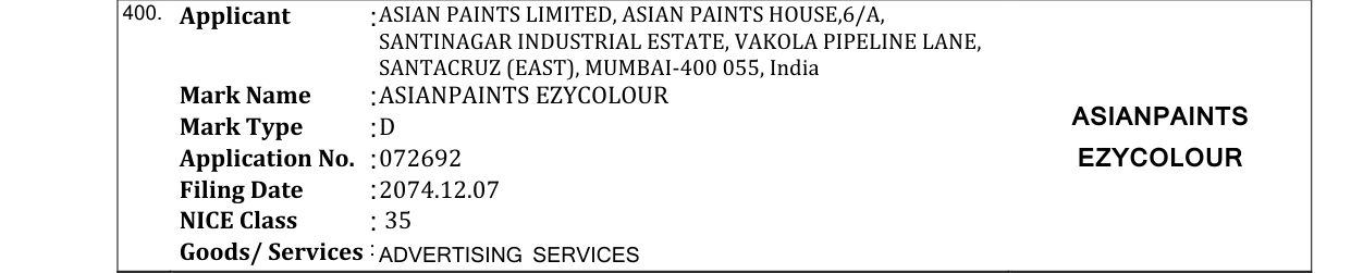 Original bulletin entry for ASIANPAINTS EZYCOLOUR