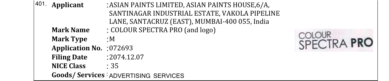 Original bulletin entry for COLOUR SPECTRA PRO (and logo)