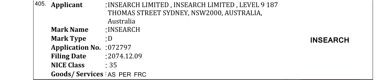 Original bulletin entry for INSEARCH