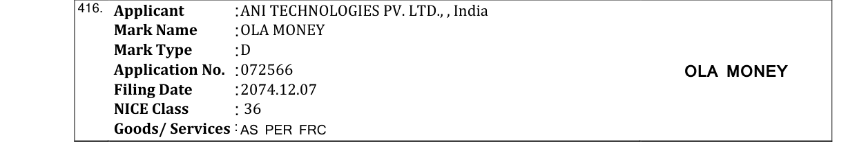 Original bulletin entry for OLA MONEY