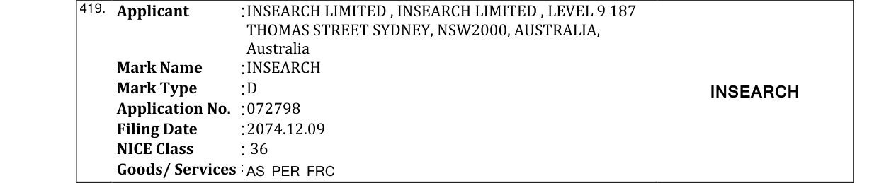 Original bulletin entry for INSEARCH