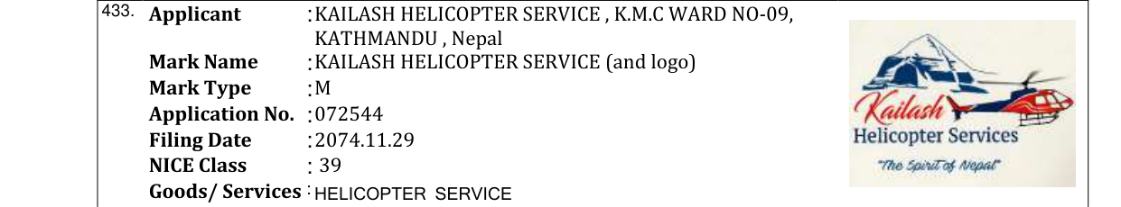 Original bulletin entry for KAILASH HELICOPTER SERVICE (and logo)