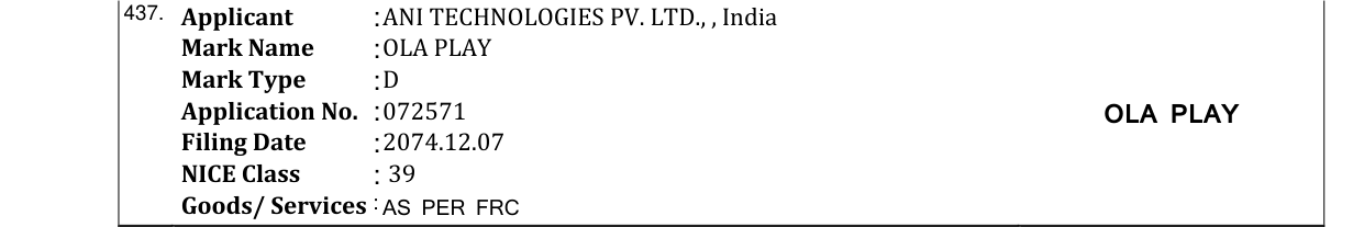Original bulletin entry for OLA PLAY