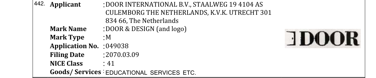 Original bulletin entry for DOOR & DESIGN (and logo)