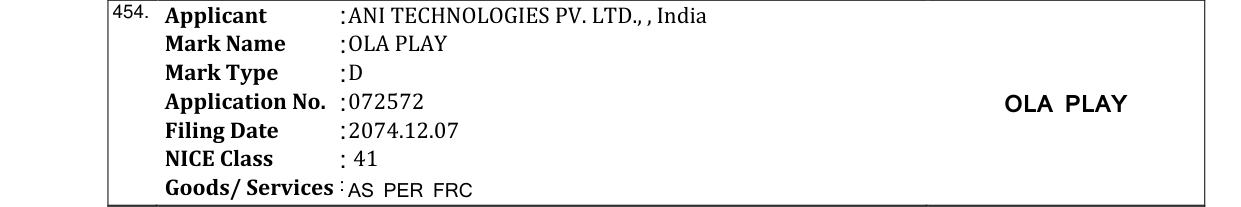 Original bulletin entry for OLA PLAY