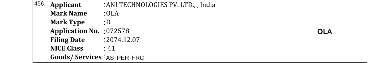 Original bulletin entry for OLA