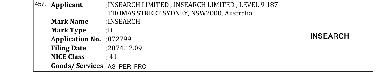 Original bulletin entry for INSEARCH