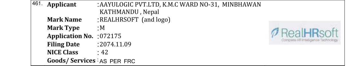 Original bulletin entry for REALHRSOFT (and logo)