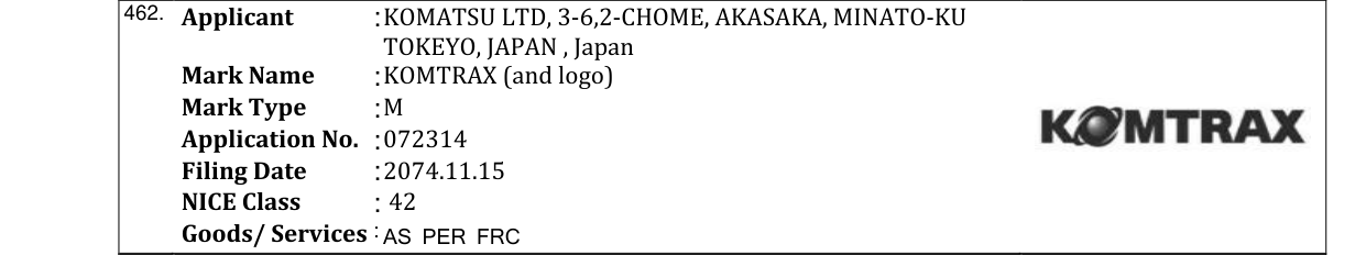 Original bulletin entry for KOMTRAX (and logo)