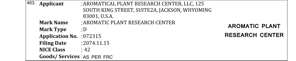 Original bulletin entry for AROMATIC PLANT RESEARCH CENTER AROMATIC PLANT