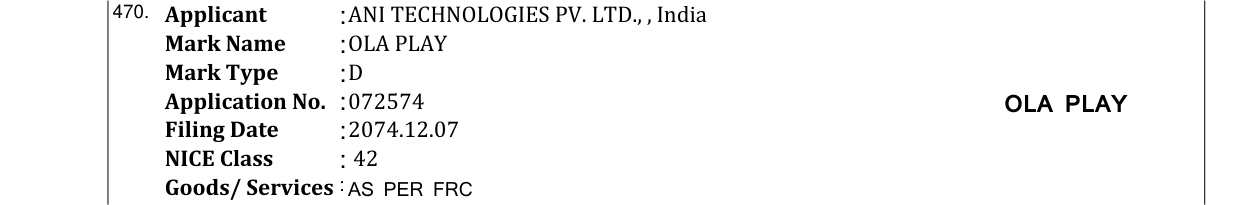 Original bulletin entry for OLA PLAY