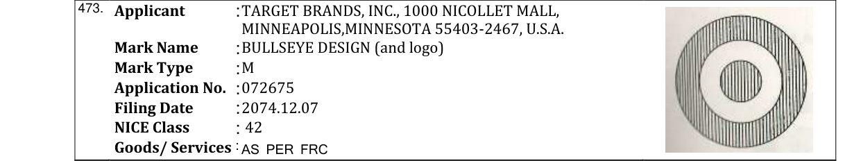Original bulletin entry for BULLSEYE DESIGN (and logo)