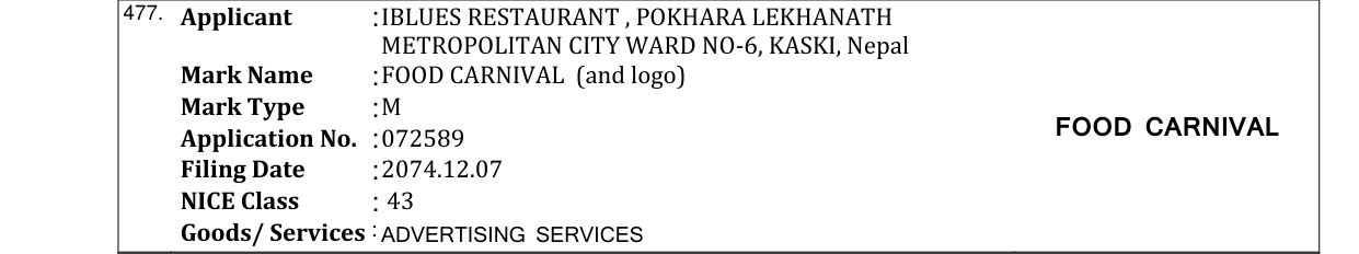 Original bulletin entry for FOOD CARNIVAL (and logo)