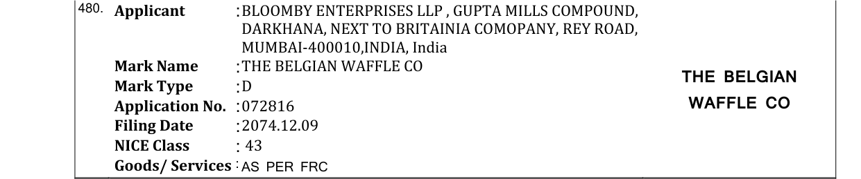 Original bulletin entry for THE BELGIAN WAFFLE CO THE BELGIAN