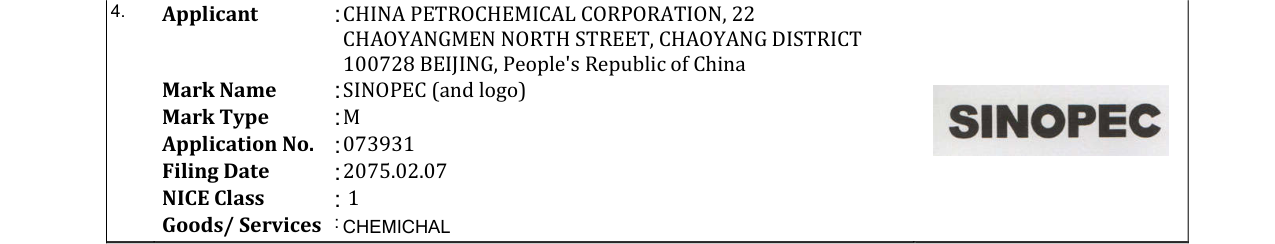 Original bulletin entry for SINOPEC (and logo)