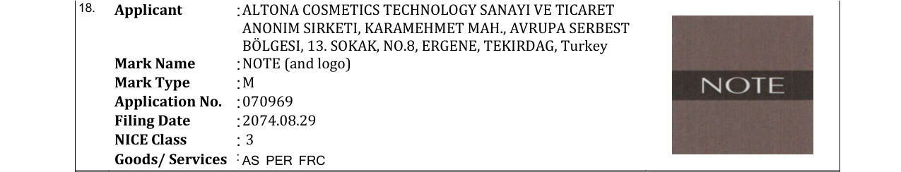 Original bulletin entry for NOTE (and logo)