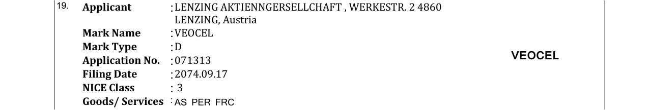 Original bulletin entry for VEOCEL