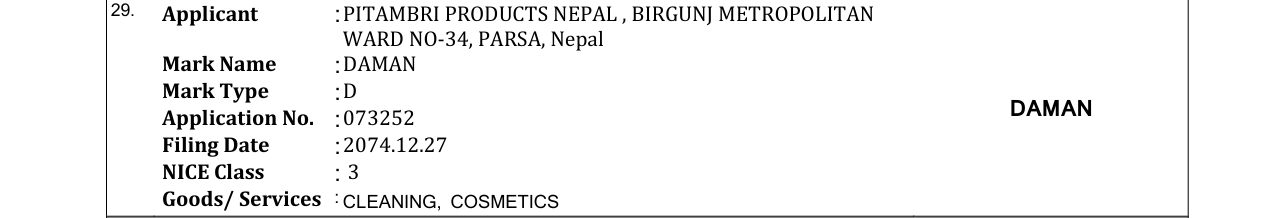 Original bulletin entry for DAMAN