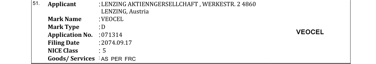Original bulletin entry for VEOCEL