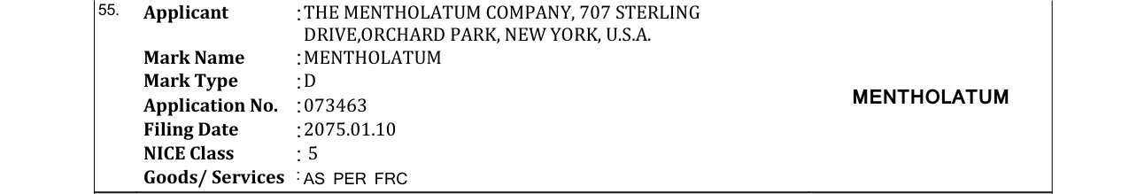 Original bulletin entry for MENTHOLATUM