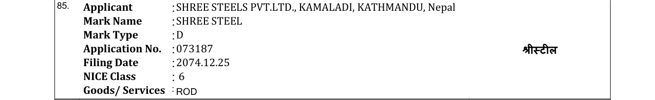 Original bulletin entry for SHREE STEEL
