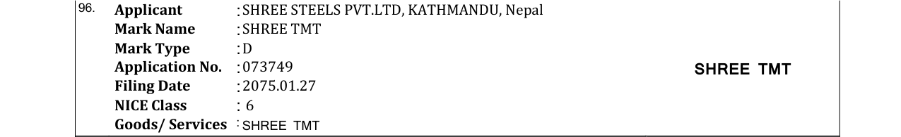 Original bulletin entry for SHREE TMT