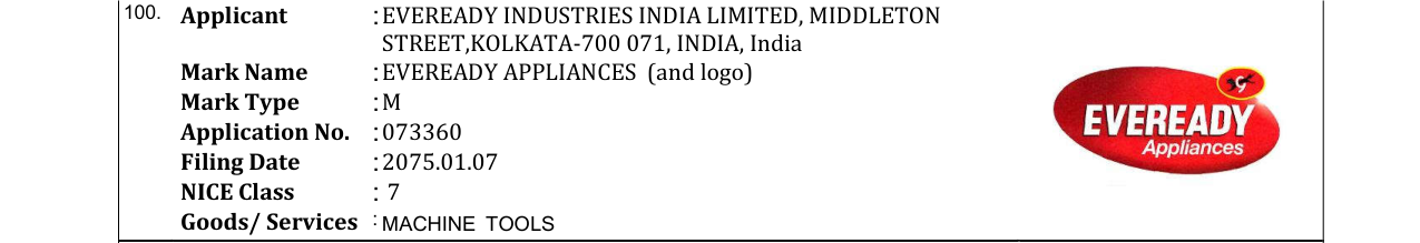 Original bulletin entry for EVEREADY APPLIANCES (and logo)