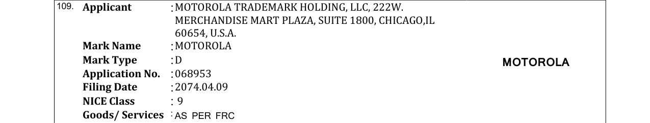 Original bulletin entry for MOTOROLA