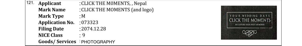 Original bulletin entry for CLICK THE MOMENTS (and logo)