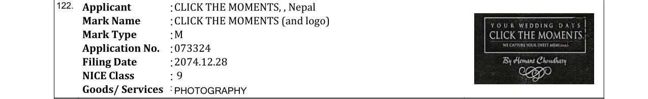 Original bulletin entry for CLICK THE MOMENTS (and logo)