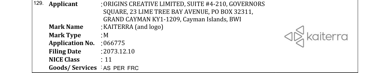 Original bulletin entry for KAITERRA (and logo)