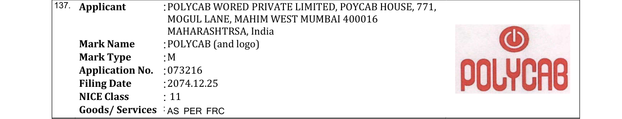 Original bulletin entry for POLYCAB (and logo)