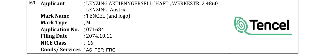 Original bulletin entry for TENCEL (and logo)