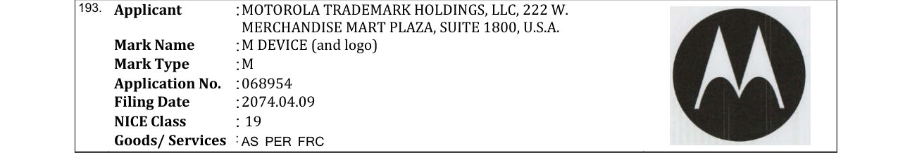 Original bulletin entry for M DEVICE (and logo)