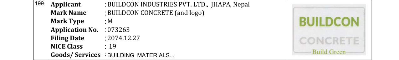 Original bulletin entry for BUILDCON CONCRETE (and logo)