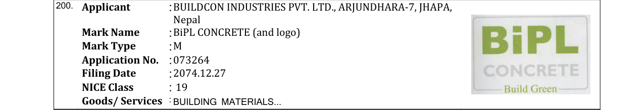 Original bulletin entry for BiPL CONCRETE (and logo)