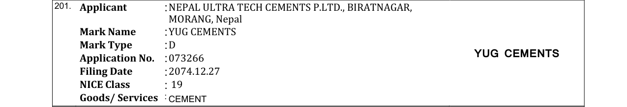 Original bulletin entry for YUG CEMENTS
