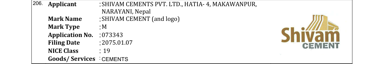 Original bulletin entry for SHIVAM CEMENT (and logo)