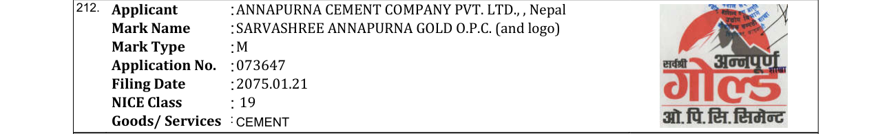 Original bulletin entry for SARVASHREE ANNAPURNA GOLD O.P.C. (and logo)