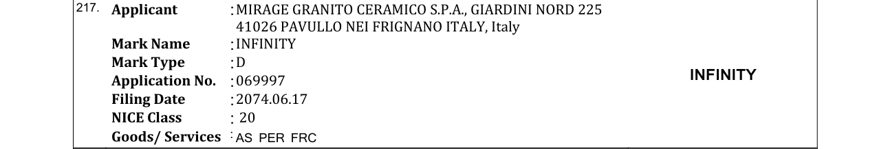 Original bulletin entry for INFINITY