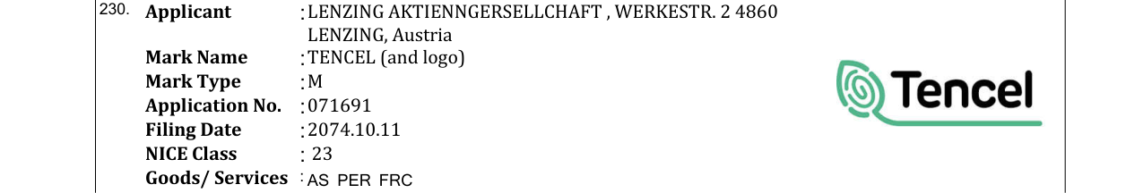 Original bulletin entry for TENCEL (and logo)