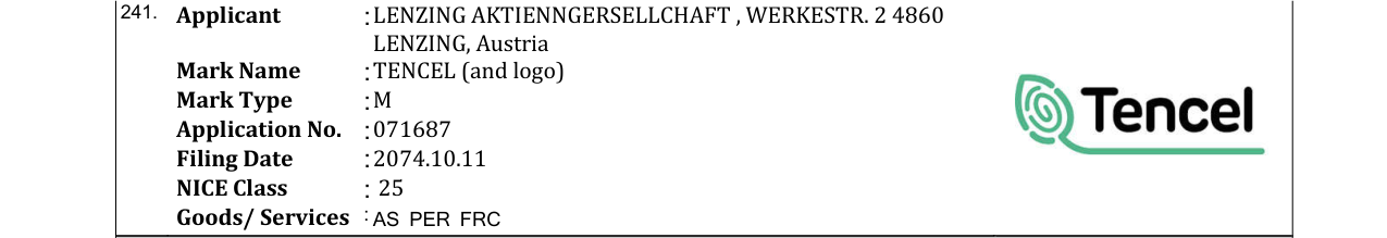 Original bulletin entry for TENCEL (and logo)