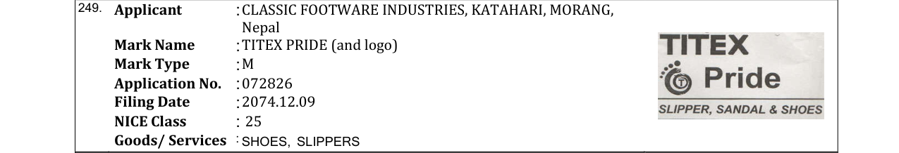 Original bulletin entry for TITEX PRIDE (and logo)