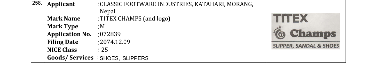 Original bulletin entry for TITEX CHAMPS (and logo)