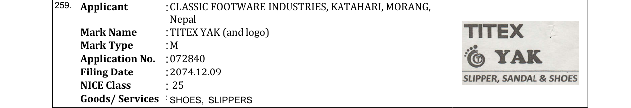 Original bulletin entry for TITEX YAK (and logo)