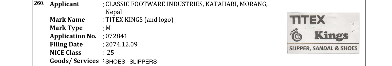 Original bulletin entry for TITEX KINGS (and logo)